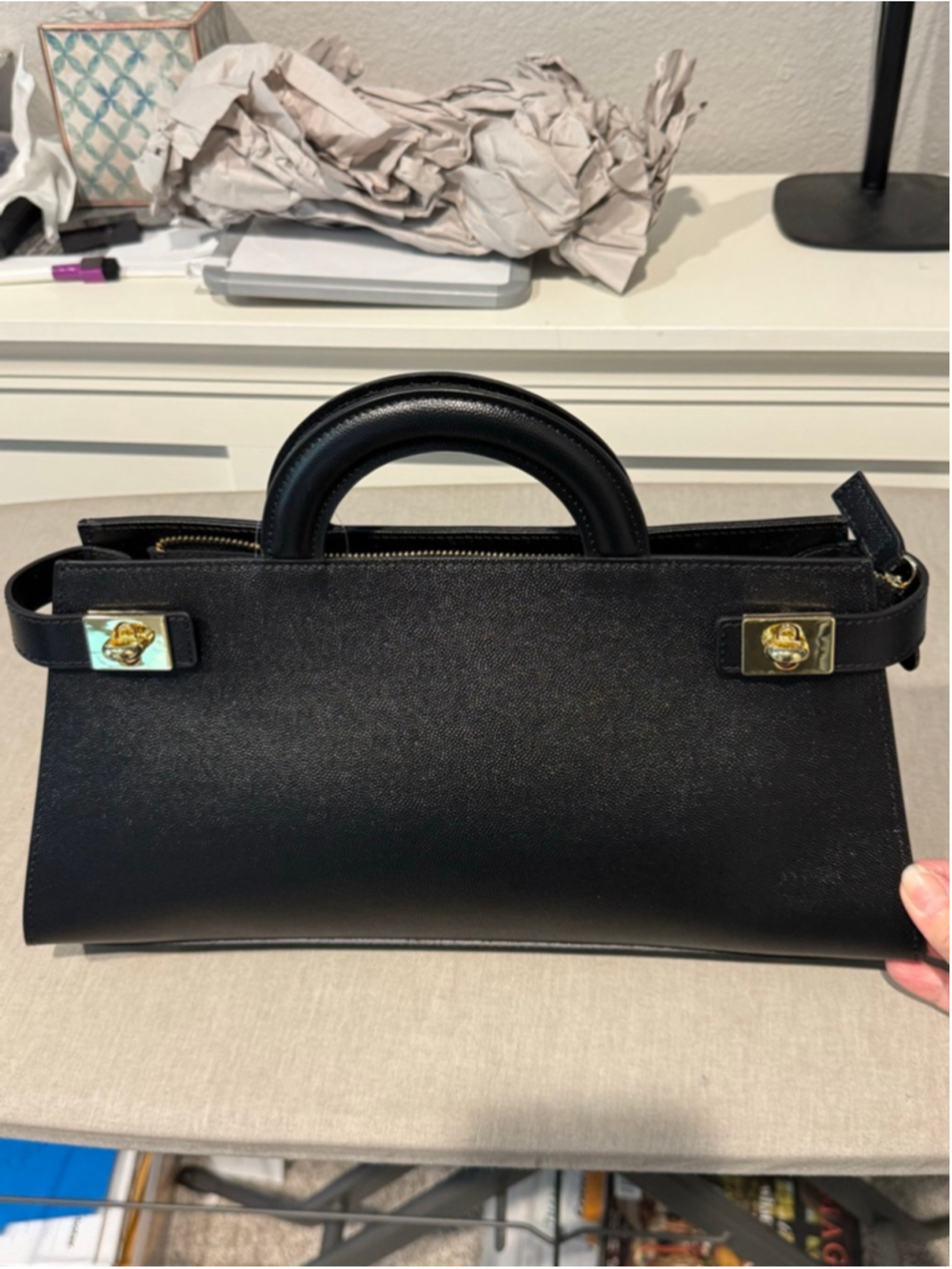 Women's CLAUDIA FIRENZE Italian Black Leather Satchel One Size